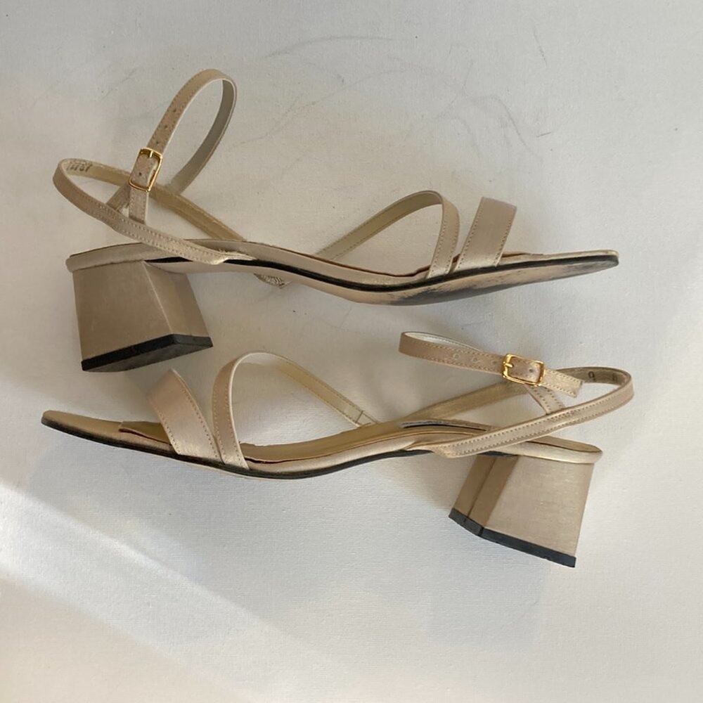 Marc Andrew Strappy Gold Shimmer Dressy Sandals with Chunky Heel Sz 9M